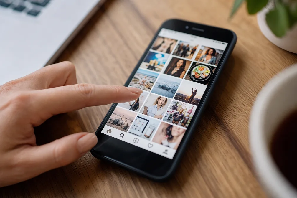 &Eacute;cran de t&eacute;l&eacute;phone en gros plan affichant des statistiques d'abonn&eacute;s Instagram en hausse